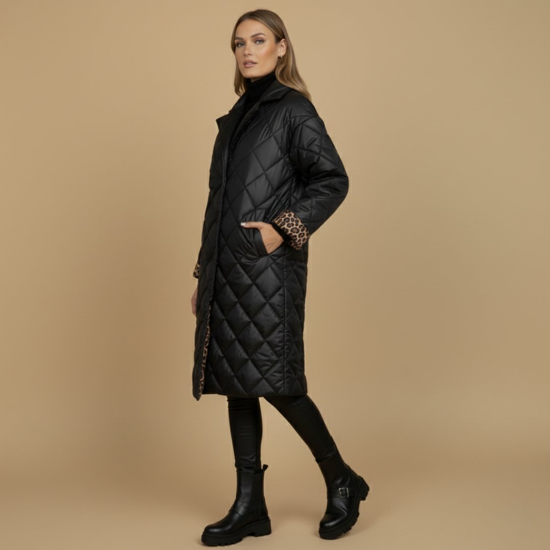 Valeria™ | Abrigo Elegante con Forro Leopardo